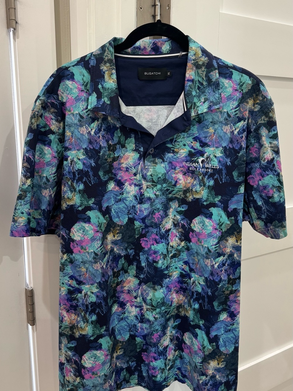 Bugatchi Navy Floral-Print Short Sleeve Polo